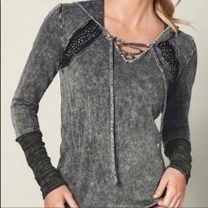 Venus Distressed & Detailed Long Sleeve Hoodie Shirt